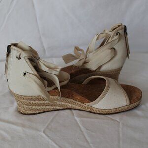 cream canvas ballet tie wedge. 6.5 US